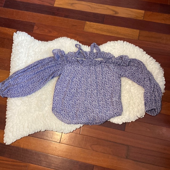 Anthropologie Tops - Anthropologie Purple Romantic Floral Cold Shoulder Lined Blouse Size 4